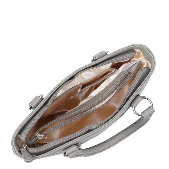 Top-Handle Tote Bag – Vegan Leather Women's Grey Satchel Purse or Shoulder Bag - Picture 5 of 10